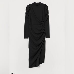 H&M Elegant Black Draped Midi Dress